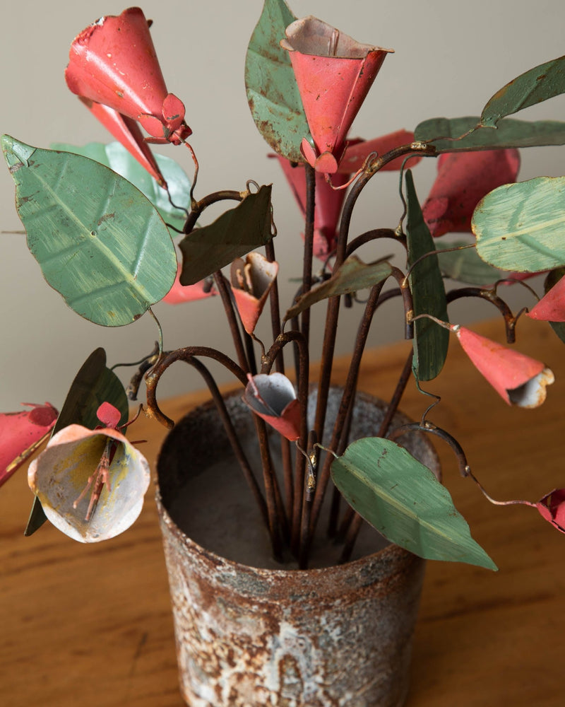 Hand - Painted Red Metal Tole Potted Flowers - Lone Fox