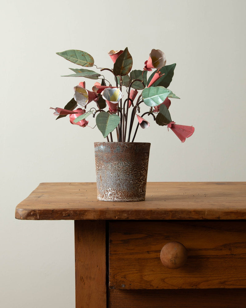 Hand - Painted Red Metal Tole Potted Flowers - Lone Fox