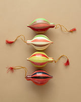 Hand - Painted Striped Paper Mache Ornaments (Set of 4) - Lone Fox