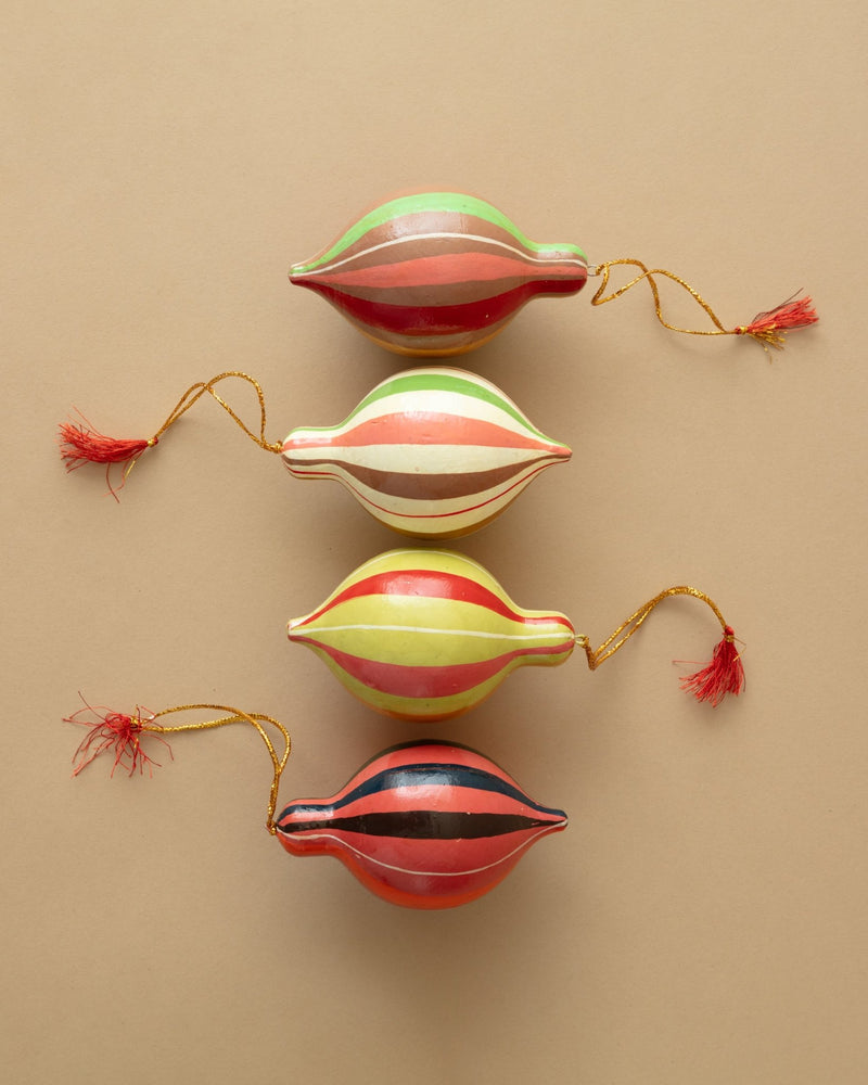 Hand - Painted Striped Paper Mache Ornaments (Set of 4) - Lone Fox