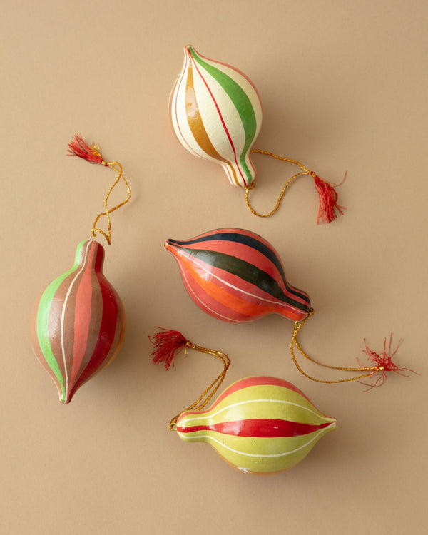 Hand - Painted Striped Paper Mache Ornaments (Set of 4) - Lone Fox