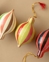 Hand - Painted Striped Paper Mache Ornaments (Set of 4) - Lone Fox