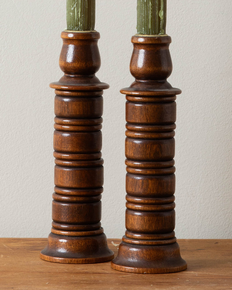 Hand Turned Wood Bobbin Candle Holders (Pair) - Lone Fox