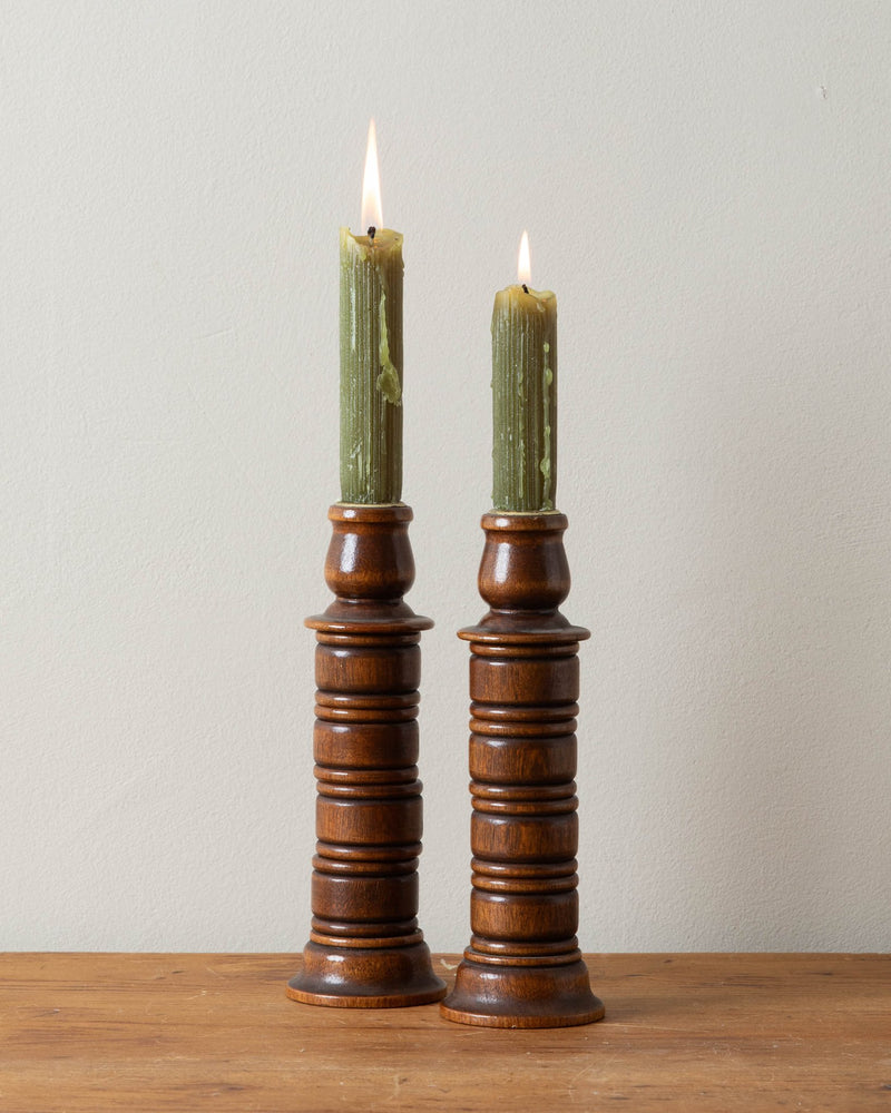 Hand Turned Wood Bobbin Candle Holders (Pair) - Lone Fox