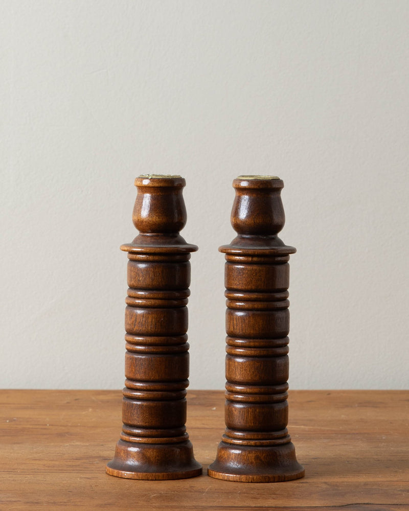 Hand Turned Wood Bobbin Candle Holders (Pair) - Lone Fox