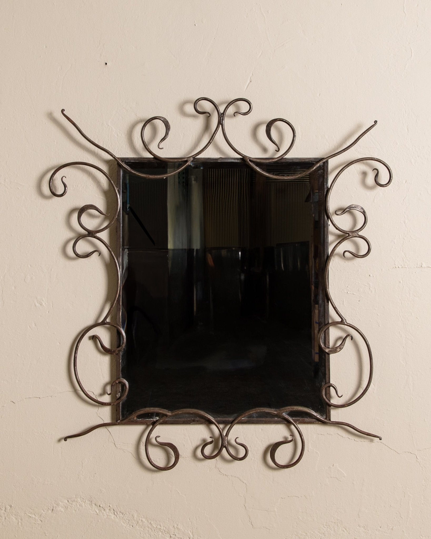 Hand Wrought Iron Scrollwork Mirror, 1970's - Lone Fox