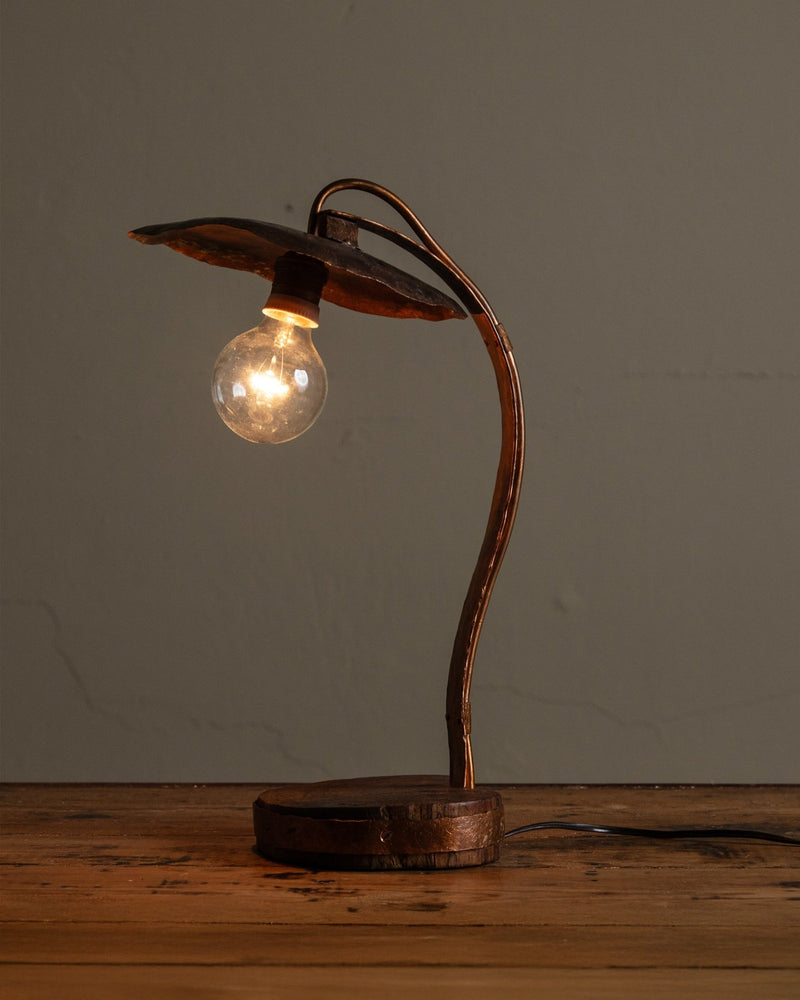 Handmade Copper & Wood Table Lamp, France, 1970's - Lone Fox