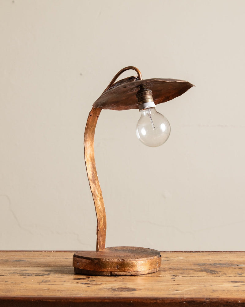 Handmade Copper & Wood Table Lamp, France, 1970's - Lone Fox