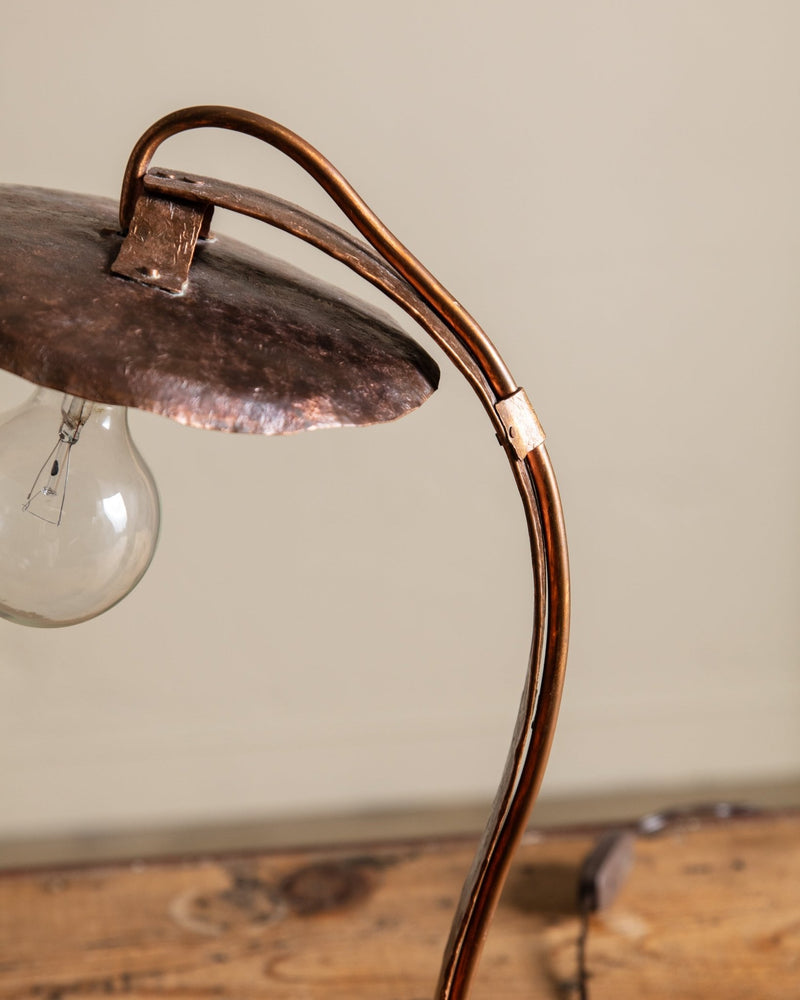 Handmade Copper & Wood Table Lamp, France, 1970's - Lone Fox