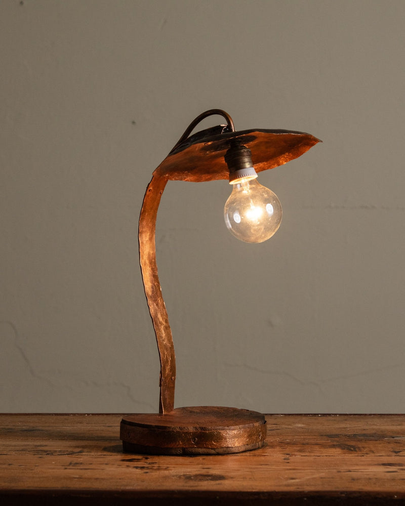 Handmade Copper & Wood Table Lamp, France, 1970's - Lone Fox