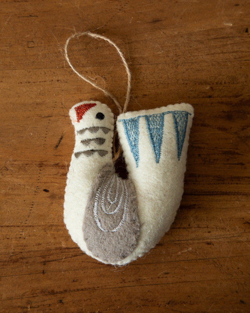 Handmade Embroidered Wool Felt Dove Ornament - Lone Fox