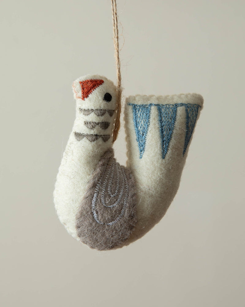 Handmade Embroidered Wool Felt Dove Ornament - Lone Fox