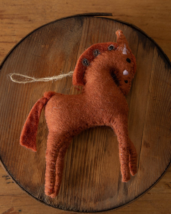 Handmade Embroidered Wool Felt Horse Ornament - Lone Fox