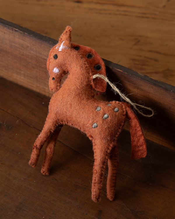 Handmade Embroidered Wool Felt Horse Ornament - Lone Fox