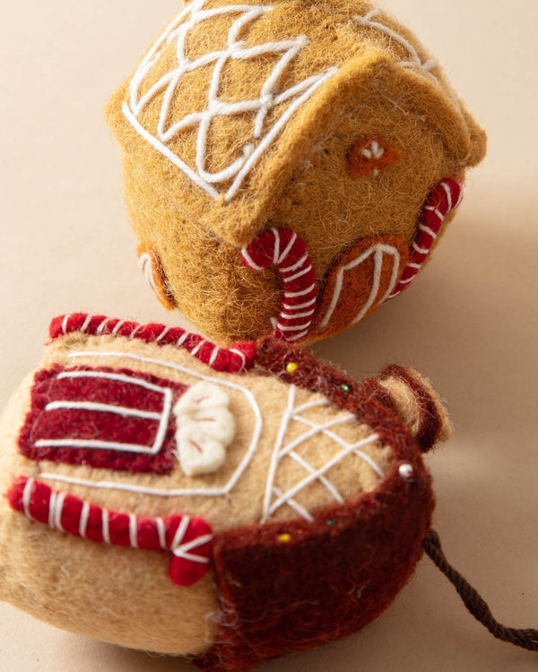 Handmade Felt Gingerbread House Ornaments - Lone Fox