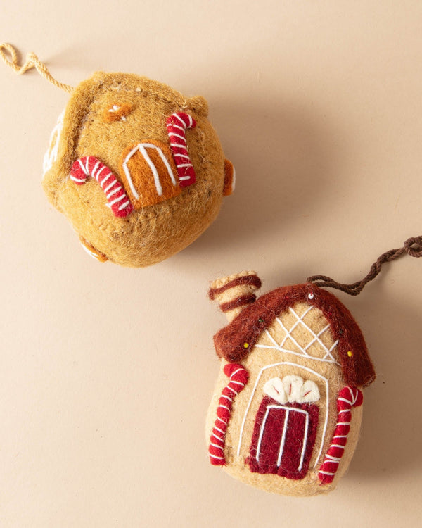 Handmade Felt Gingerbread House Ornaments - Lone Fox