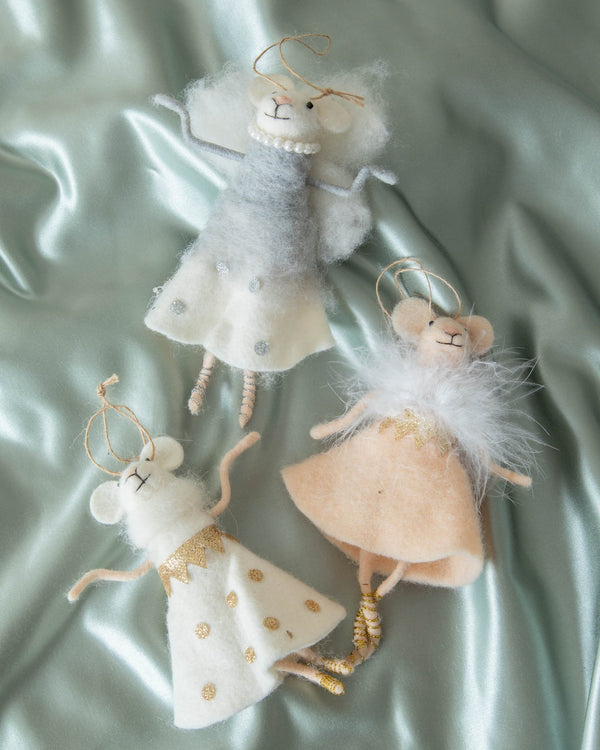 Handmade Wool Felt Ballerina Mouse Ornaments - Lone Fox