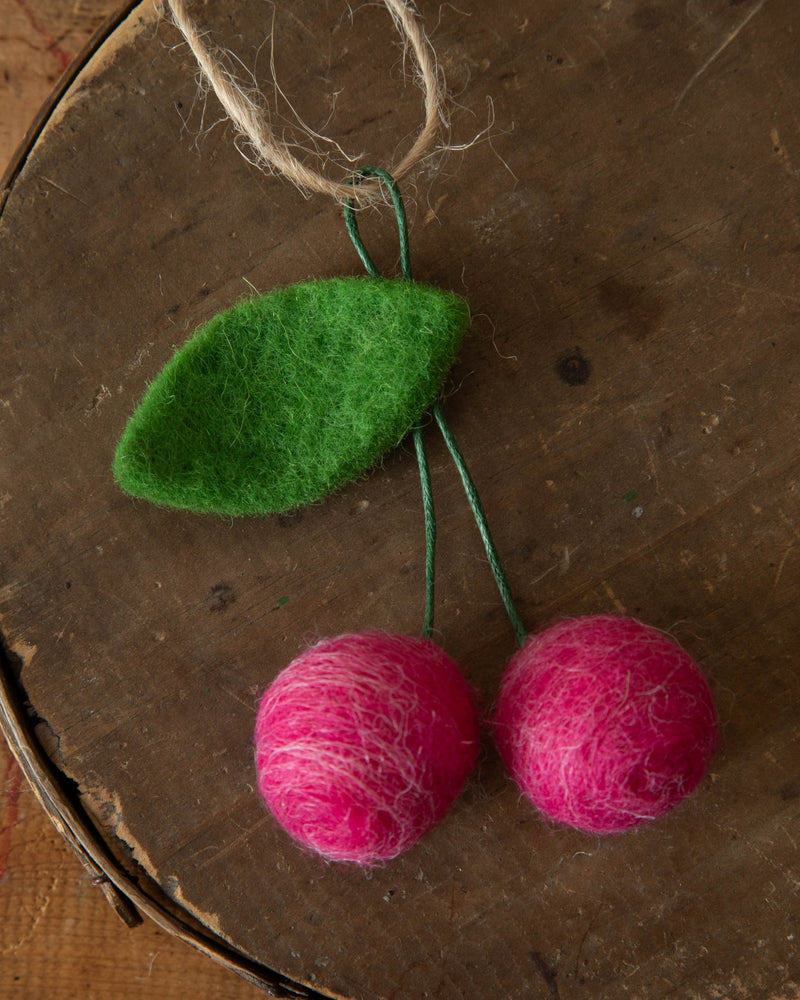 Handmade Wool Felt Cherries Ornament - Lone Fox