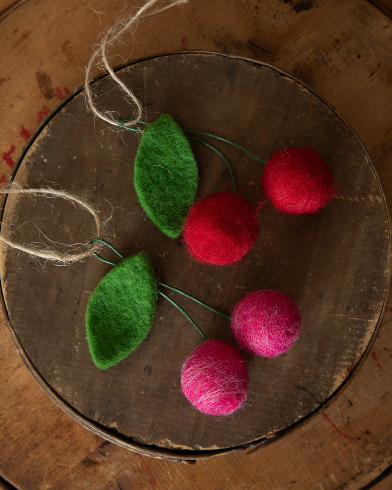 Handmade Wool Felt Cherries Ornament - Lone Fox