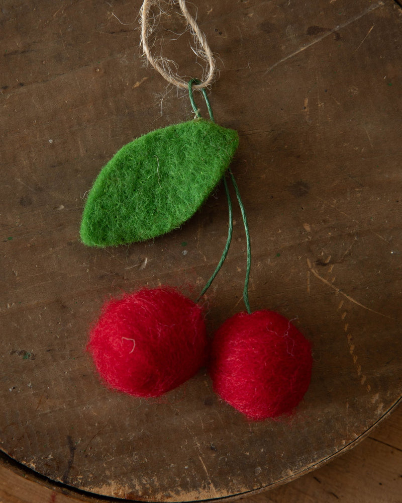 Handmade Wool Felt Cherries Ornament - Lone Fox