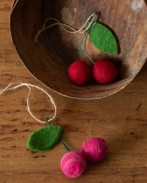 Handmade Wool Felt Cherries Ornament - Lone Fox