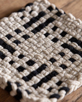 Handwoven Potholder in Flax and Black - Lone Fox