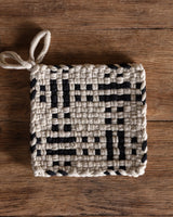 Handwoven Potholder in Flax and Black - Lone Fox