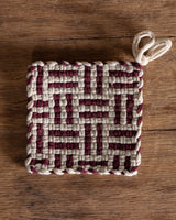 Handwoven Potholder in Flax and Burgundy - Lone Fox
