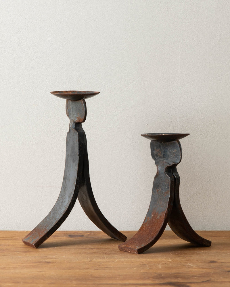 Heavy Forged Rusted Steel Pillar Candle Holders (Set of 2) - Lone Fox