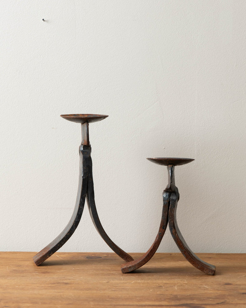 Heavy Forged Rusted Steel Pillar Candle Holders (Set of 2) - Lone Fox