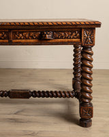 Henry II Carved Oak Barley Twist Desk, France, Early 20th Century - Lone Fox
