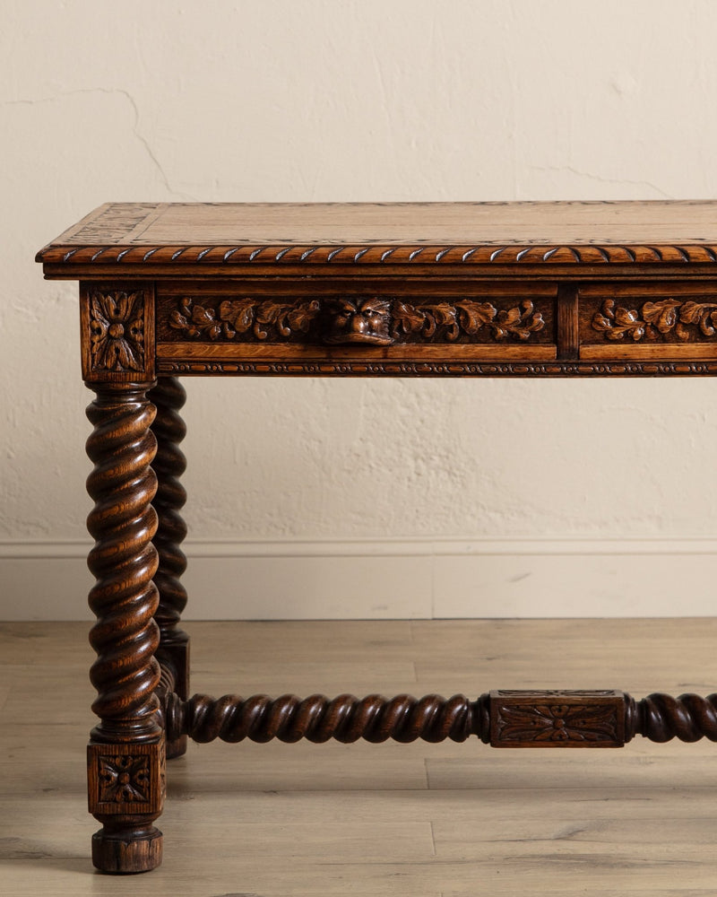 Henry II Carved Oak Barley Twist Desk, France, Early 20th Century - Lone Fox