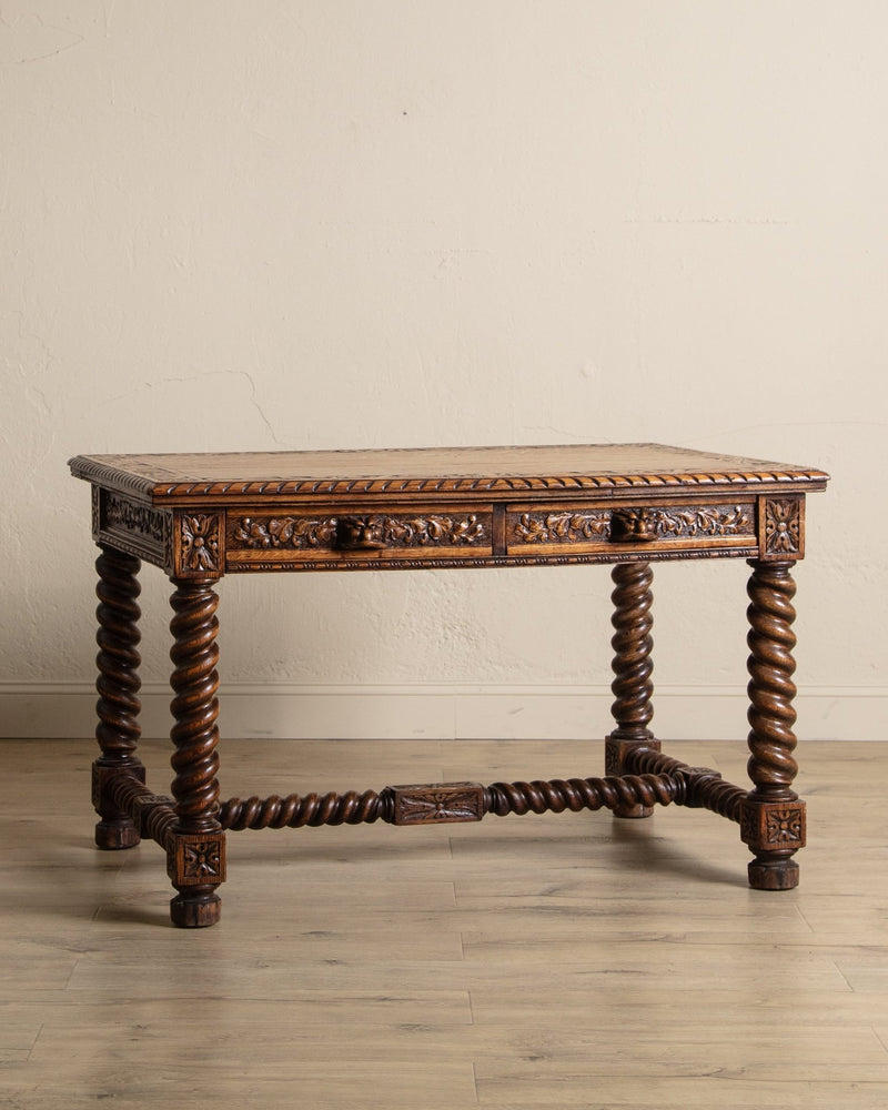 Henry II Carved Oak Barley Twist Desk, France, Early 20th Century - Lone Fox