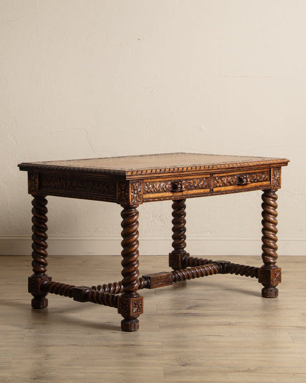 Henry II Carved Oak Barley Twist Desk, France, Early 20th Century - Lone Fox