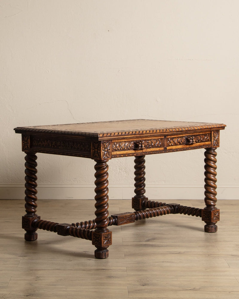 Henry II Carved Oak Barley Twist Desk, France, Early 20th Century - Lone Fox