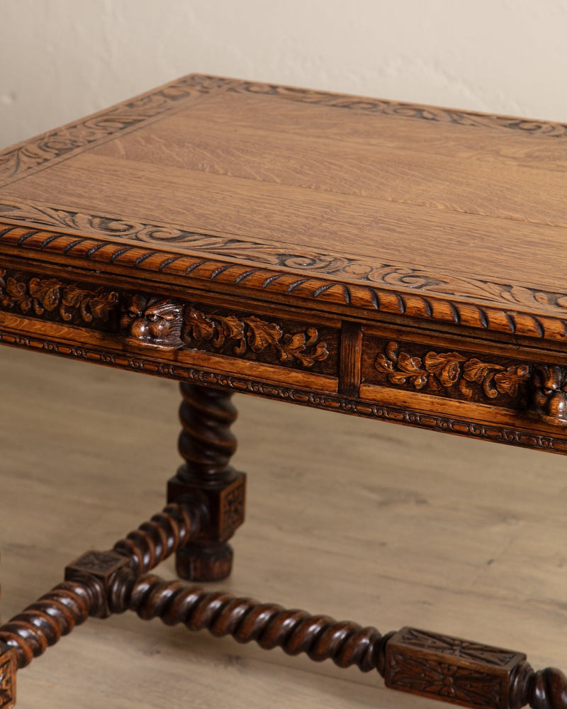 Henry II Carved Oak Barley Twist Desk, France, Early 20th Century - Lone Fox