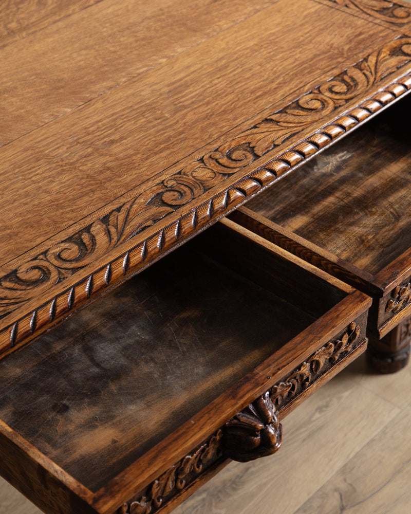 Henry II Carved Oak Barley Twist Desk, France, Early 20th Century - Lone Fox