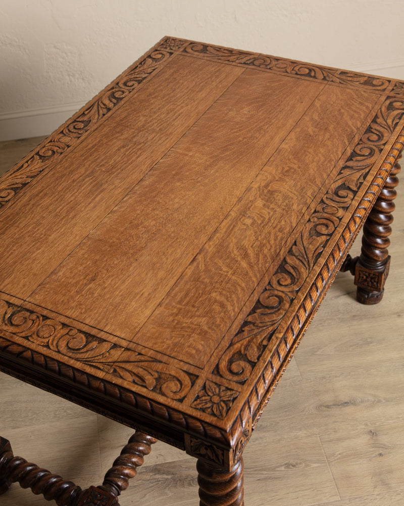 Henry II Carved Oak Barley Twist Desk, France, Early 20th Century - Lone Fox