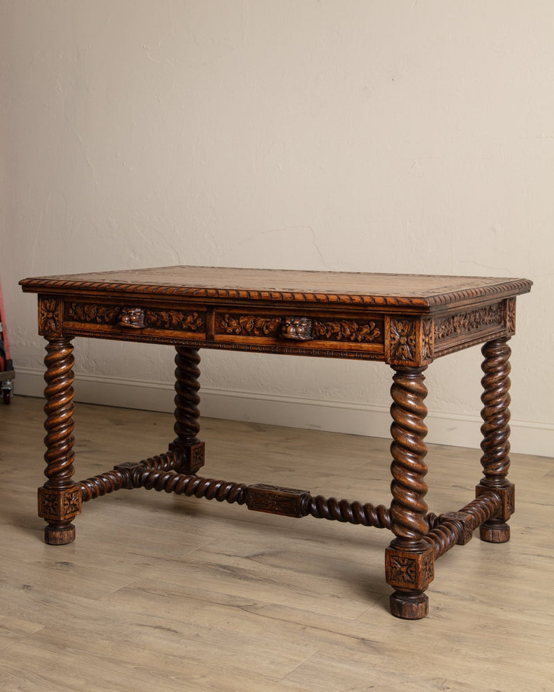 Henry II Carved Oak Barley Twist Desk, France, Early 20th Century - Lone Fox