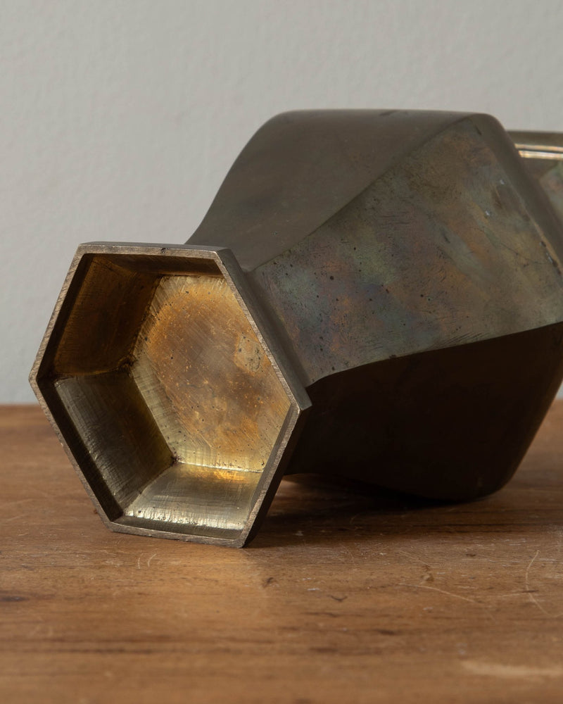 Hex Solid Brass Vase w/ Stunning Patina - Lone Fox