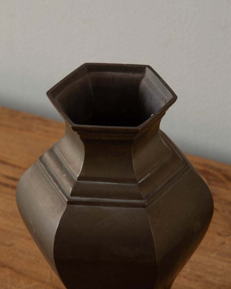 Hex Solid Brass Vase w/ Stunning Patina - Lone Fox