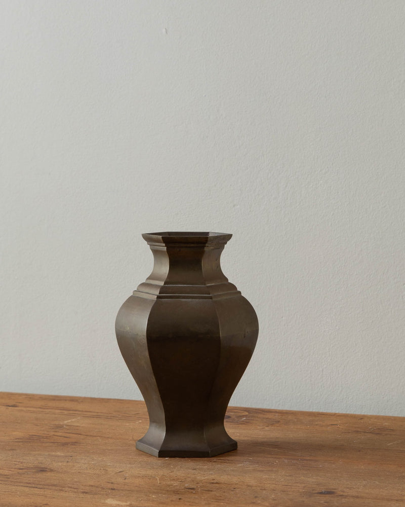 Hex Solid Brass Vase w/ Stunning Patina - Lone Fox