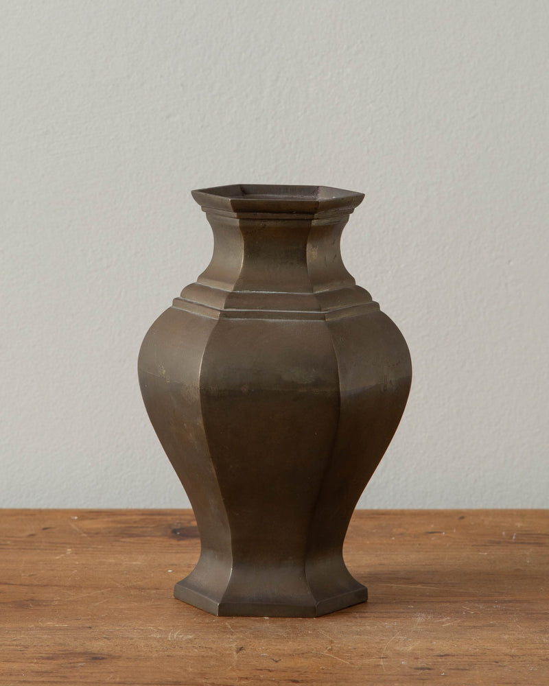 Hex Solid Brass Vase w/ Stunning Patina - Lone Fox