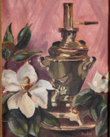 Hibiscus & Drink Cooler Still Life Oil Painting by Noble 1948 - Lone Fox