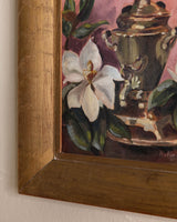 Hibiscus & Drink Cooler Still Life Oil Painting by Noble 1948 - Lone Fox