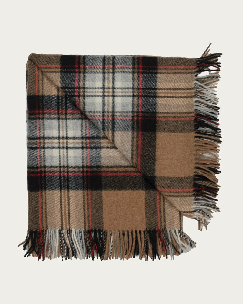 Highland Tartan Plaid Merino Wool Throw in Molasses - Lone Fox