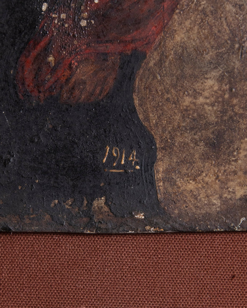 Holy Trinity Retablo Painting on Tin in Cube Frame, Mexico, Dated 1914 - Lone Fox