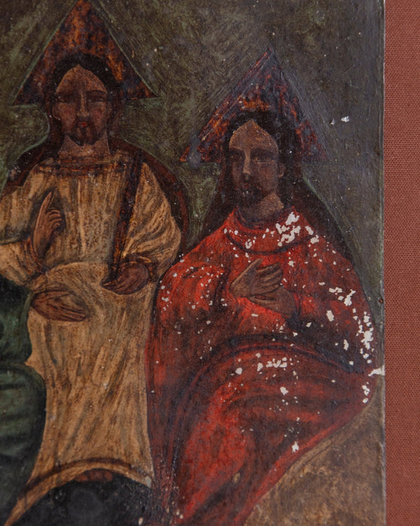 Holy Trinity Retablo Painting on Tin in Cube Frame, Mexico, Dated 1914 - Lone Fox