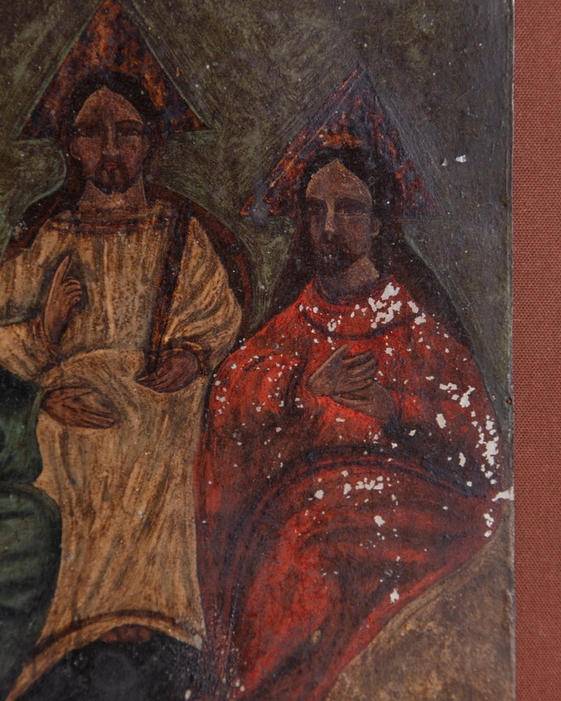 Holy Trinity Retablo Painting on Tin in Cube Frame, Mexico, Dated 1914 - Lone Fox