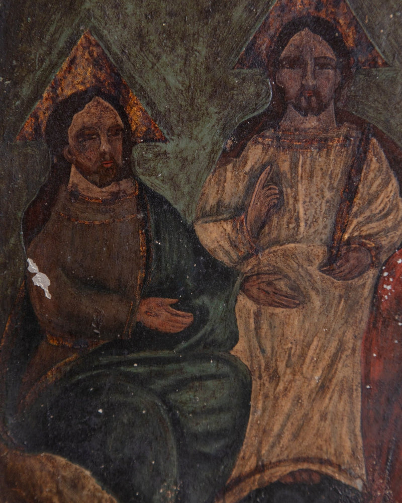 Holy Trinity Retablo Painting on Tin in Cube Frame, Mexico, Dated 1914 - Lone Fox
